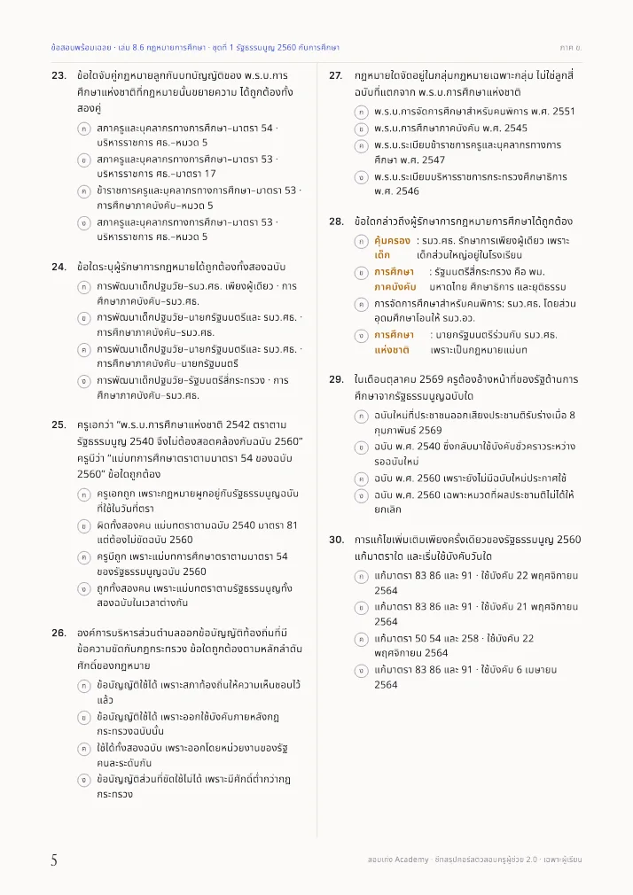 หน้าข้อสอบในเล่มข้อสอบพร้อมเฉลยกฎหมายการศึกษา